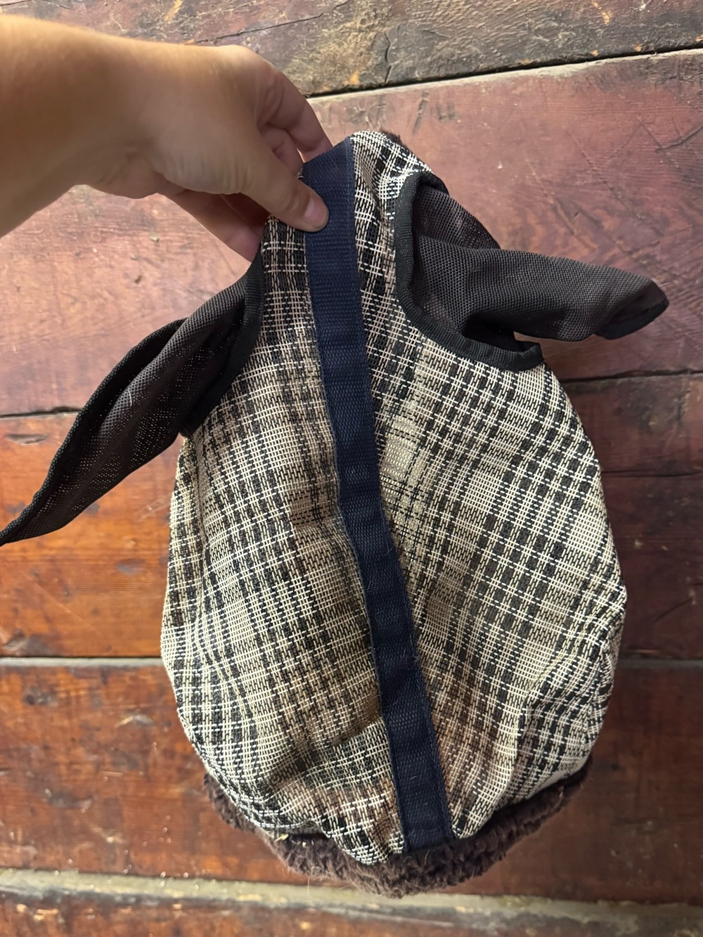 Shedrow equestrian horse heavy mesh plaid fly mask size small